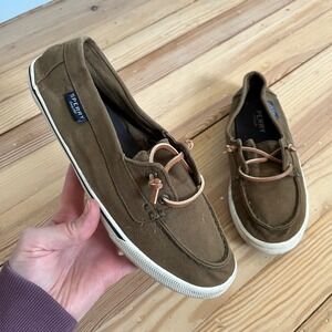Sperry Top-Sider Womens Crest Vibe Boat Shoe Olive Brown Canvas loafer Size 7.5